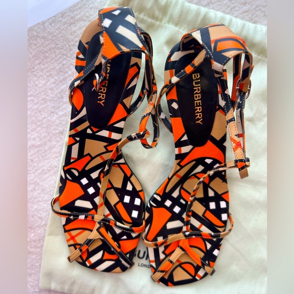Burberry Shoes - Burberry Black / Orange Lucy Kitten Heel Strappy Sandals